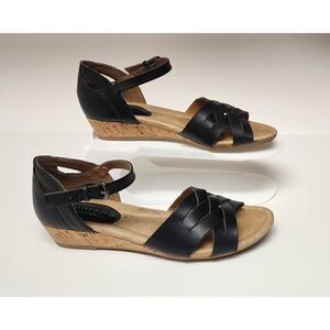 Montana Low Wedge Black Leather D'Orsay Sandals Size 6M